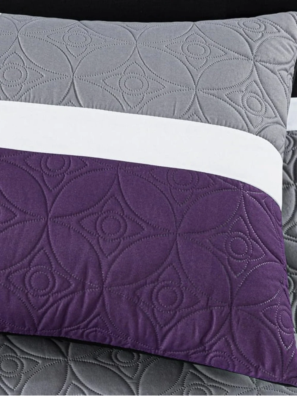 Modern Geometric Black, Purple & Gray Queen 3 piece Comforter Set